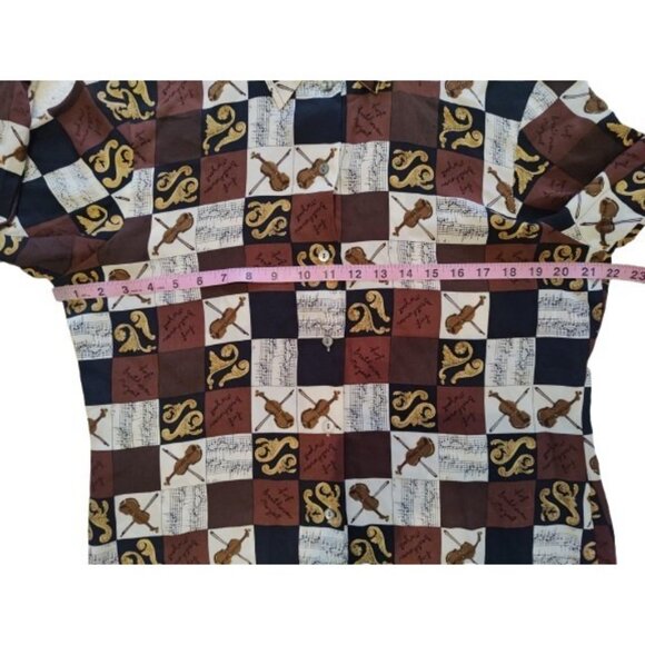 Ishyu 100% Silk Violin Music Patchwork Button Up Blouse Top 14/L - Picture 5 of 8